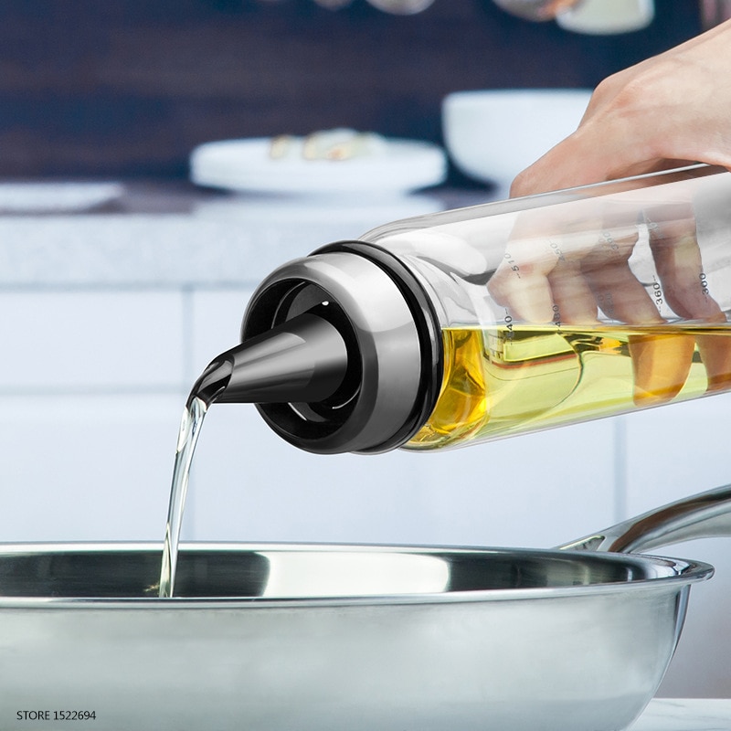 Bouteille d'huile Distributeur de vinaigre et d'huile d'olive en verre avec  bec en entonnoir avec bouchon anti-saleté 500 ml étanche et anti-goutte