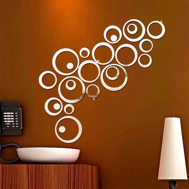 24 Pieces 3D Circles Wall Stickers Decoration Mirror Wall Stickers for TV  Background Home Decor Acrylic |