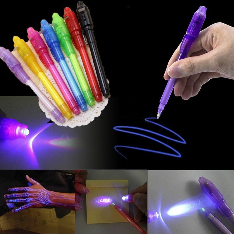 UV Licht der Magie LED Silber Kugelschreiber unsichtbare Tinte geheime Gesc 2021 