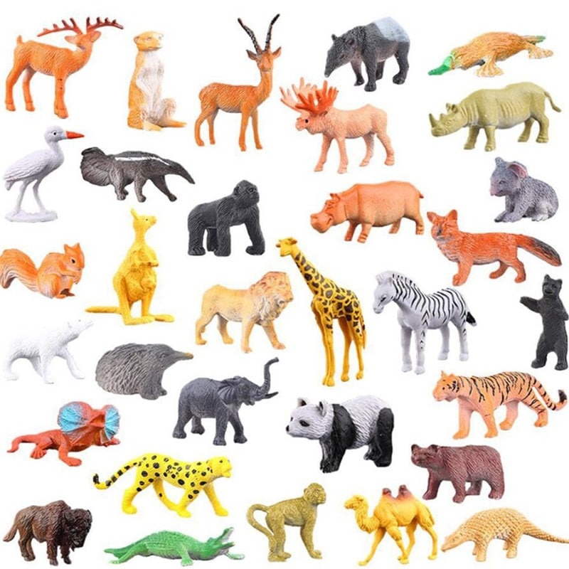 53 Piece Mini Animal Model Toy Set - World Zoo Model Toy Set Animals Toys  for Children |