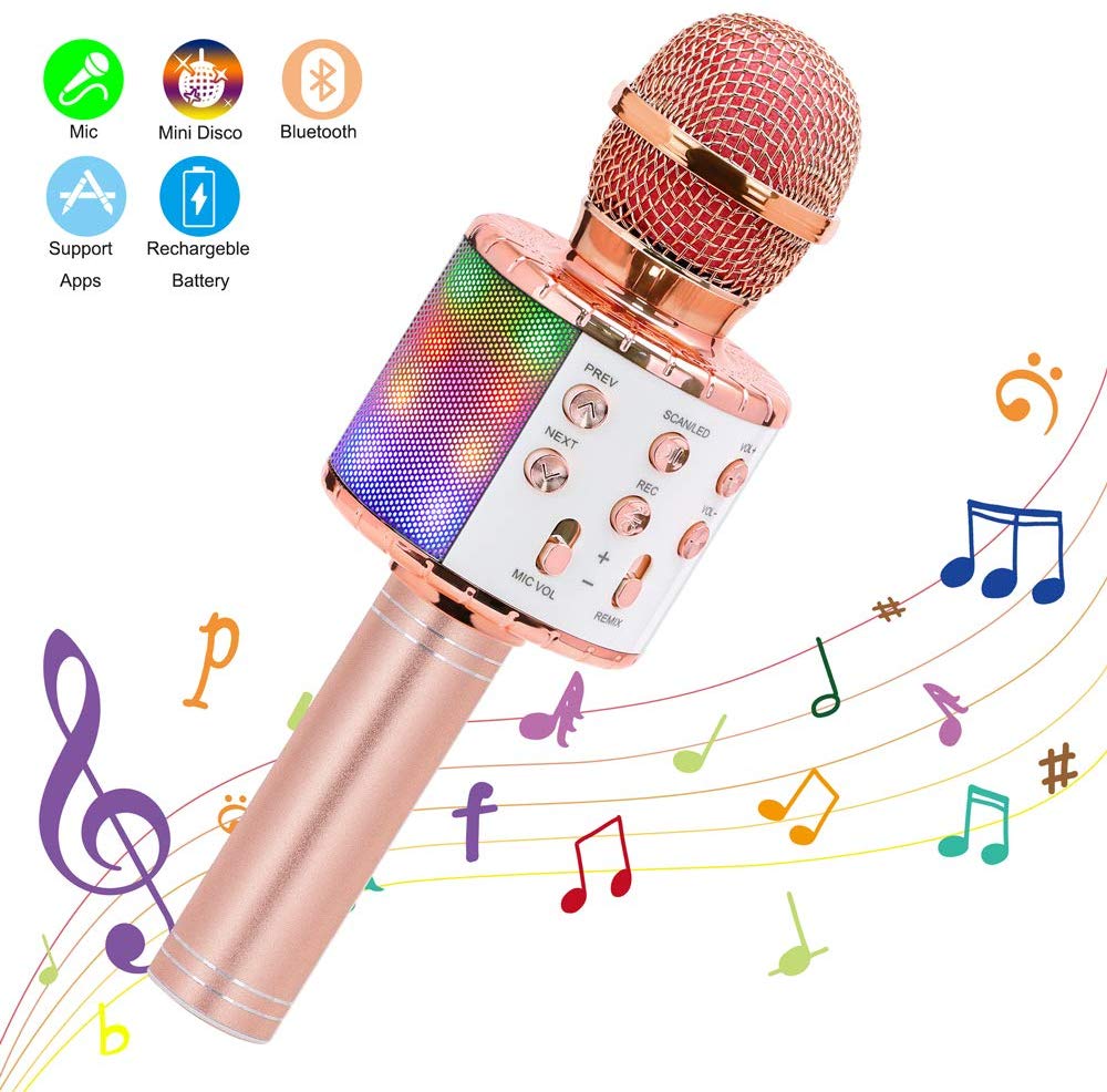 Hick boerderij koper Draadloze karaoke-microfoon - Bluetooth-handluidspreker voor thuis  KTV-speler met dansende LED-verlichting Opnamefunctie voor kinderen 